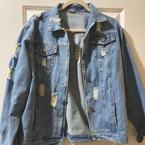 Oversized distressed denim jacket